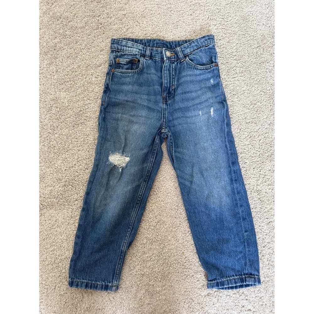 Zara Kids Distressed Straight Leg Jeans Medium Wash Blue Size 9 134cm Distressed
